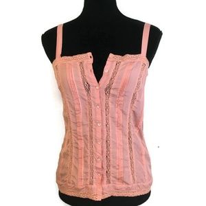 Anthropologie Lil Silk Pintuck & Lace Tank Sz 2
